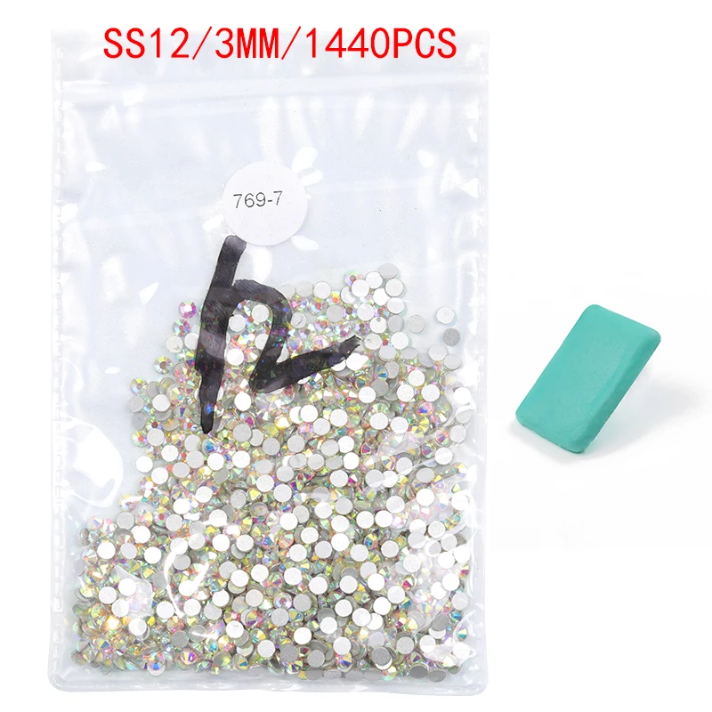 ss12(1440pc) Супер Блестящий 1440 шт SS3-SS30 с плоской задней частью разноцветные стразы для украшения ногтей и танцевальных украшений - Цвет: ss12(1440pc)