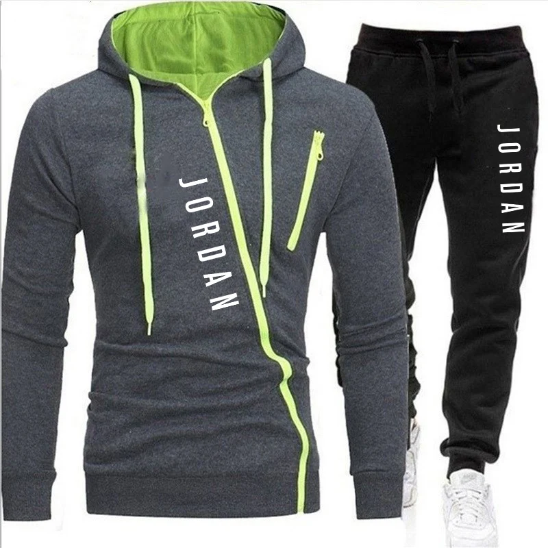 

Men's sportswear casual spring and autumn sportswear men's two-piece hooded sweatshirt + pants jogger track suit running