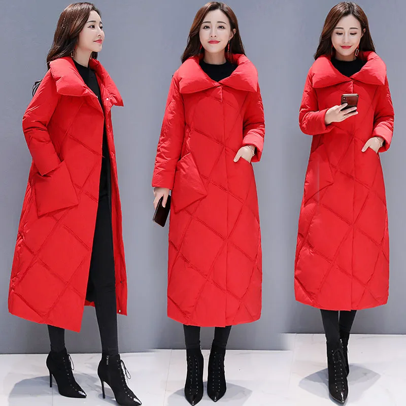 

Winter Mid-length over-the-Knee down Jacket Cotton-padded Clothes Women's 2019 New Style Korean-style Thick Marriage Bright Red