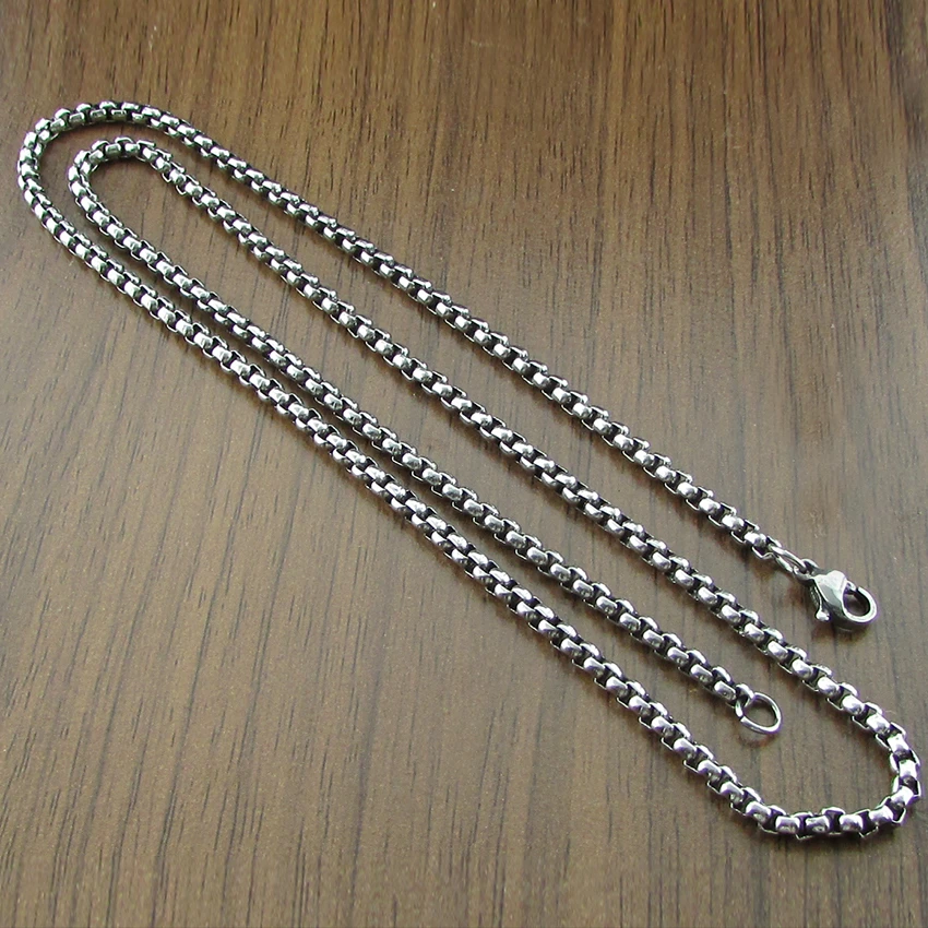 Width 3mm/ 4mm Never Fade Stainless Steel Round Box Chain Silver Color Waterproof Men Cuban