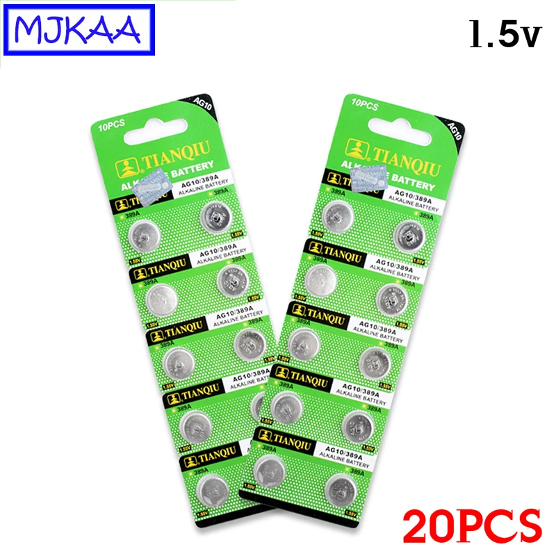 MJKAA 20Pcs AG10 Alkaline 1.5V Button Battery 189 LR1130 SR1130 389A