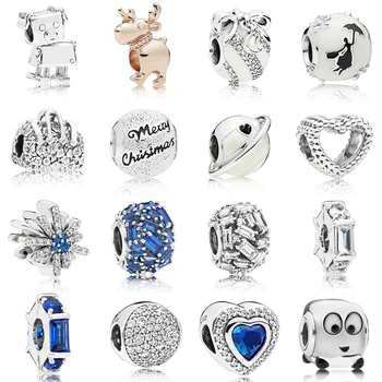 

NEW 2019 100% 925 Sterling Silver Christmas Reindeer Bobby Bot White Enamel silhouette Charm Fit European Diy Bracelet Original