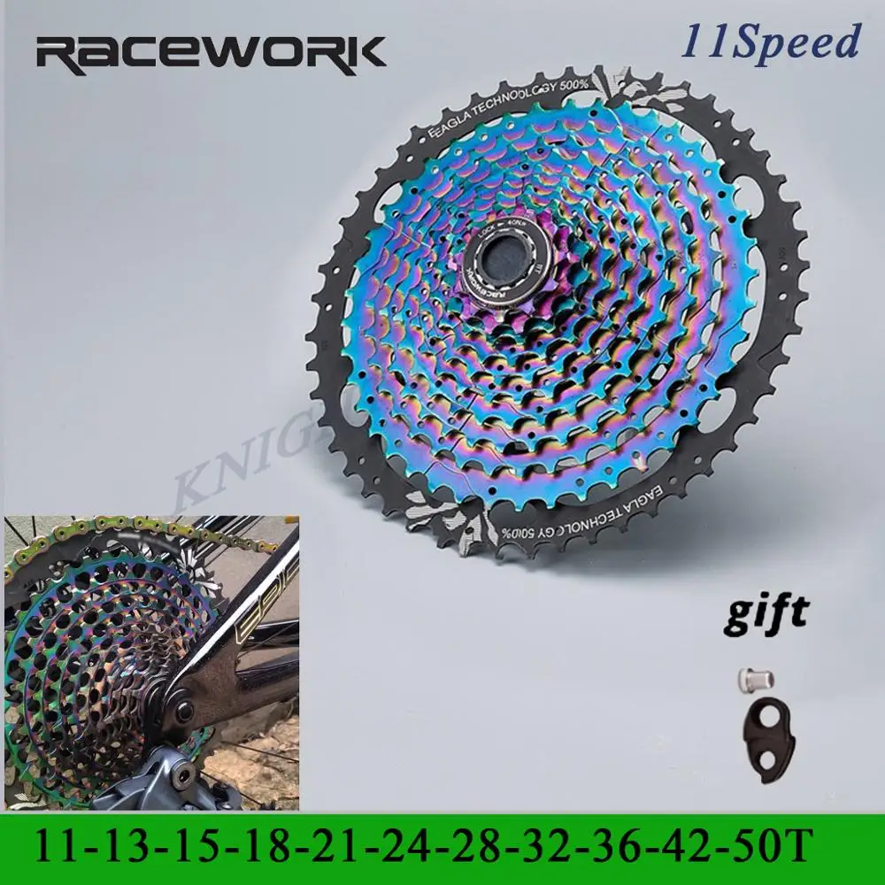 

RACEWORK 11-50T MTB Bicycle Cassette Sprocket Mountain Bike Flywheel Rainbow Full Steel Durable Ultralight 11V Flywheel 11Speed
