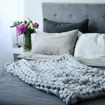 

New Soft Thick Line Blanket Giant Yarn Knitted Hand Weaving Blankets on the Sofa Crochet Linen Blankets for Bedroom Living Room