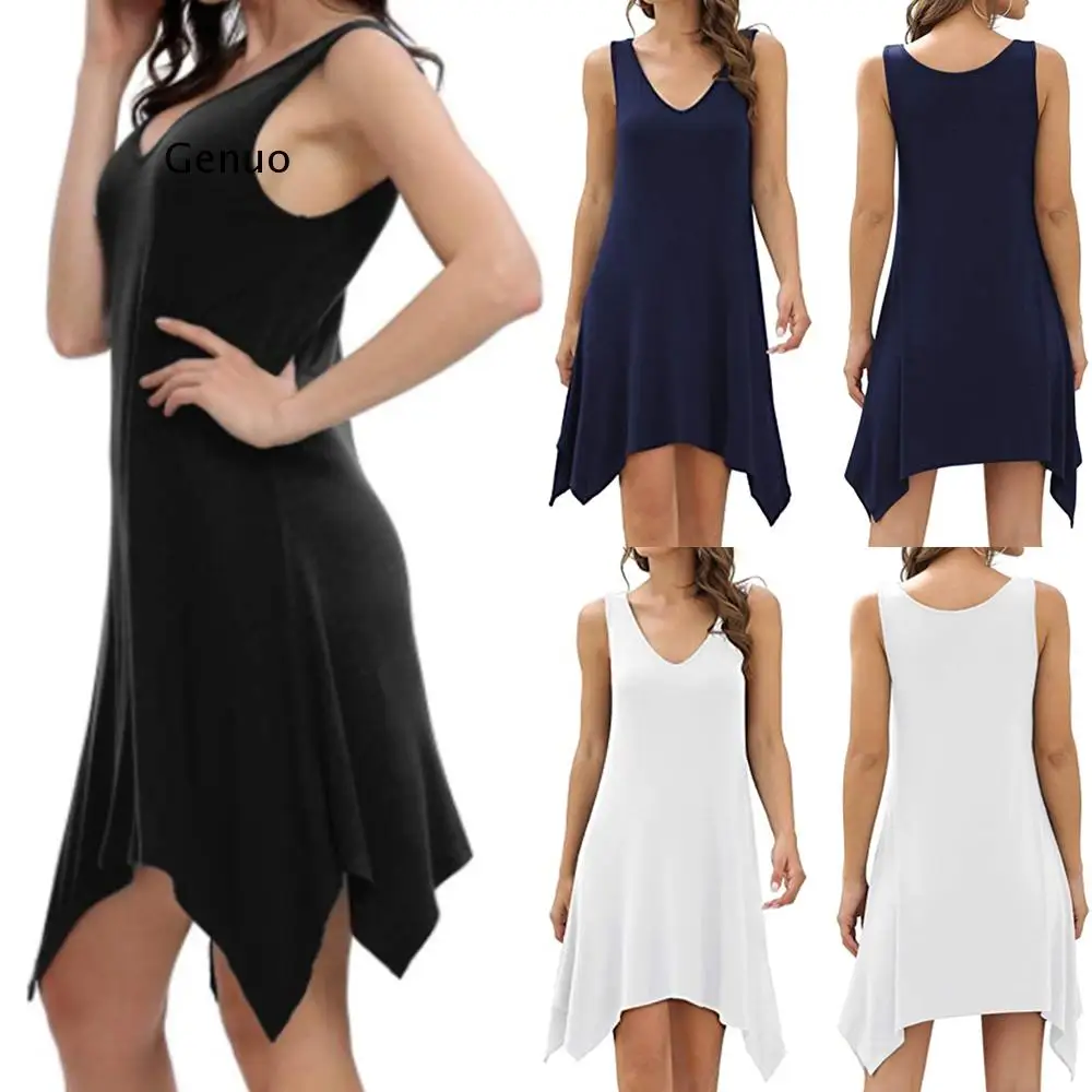 

Hem Dress Women's Dress Solid Color V-Neck Fashion Sleeveless Vestidos Mujer Casual Summer Dress 2021 for Female