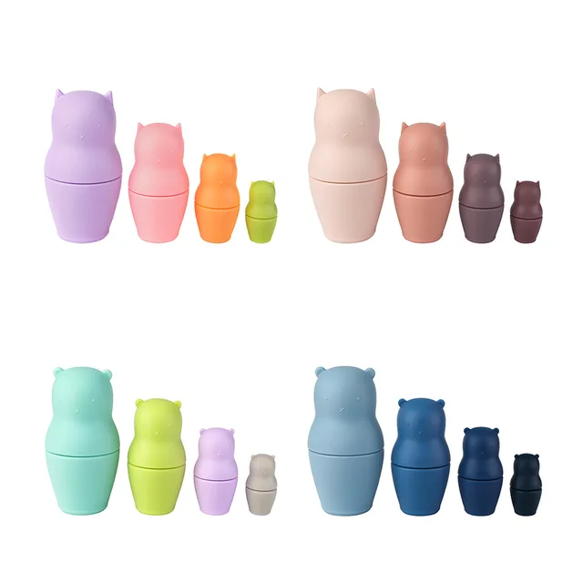 TYRY.HU Baby Toys Silicone Building Block Silicone Teether Stacked Cup Bear Cat Matryoshka Soft Block Educational Montessori Toy 5