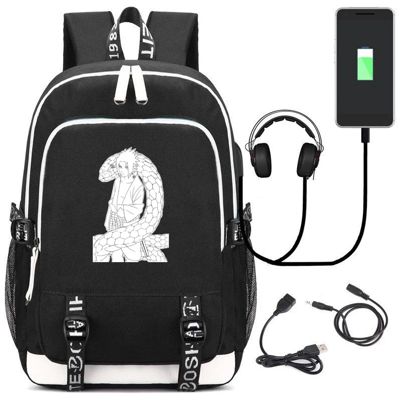 Cartoon Naruto Hatake Kakashi Backpack USB Charging Knapsack Anime Bookbag School Bags Laptop Shoulder Bags Men Travel Bag - Цвет: YW 5