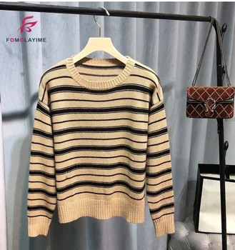 

Striped Cashmere Sweater 2020 Autumn Winter Long-sleeved O Neck Pullover Sweater for Women