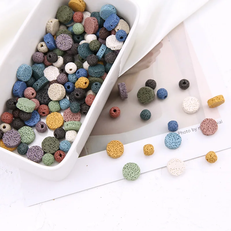 

2 pcs 2019 new design fashion morandi color volcanic rock perforated beads disc earrings for women material jewelry accessories