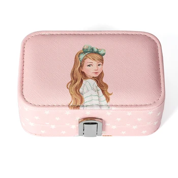 

The New Sweet And Cute Pu Leather Korean Girl Jewelry Ring Earrings Necklace Storage Box Built-in Makeup Mirror Removable