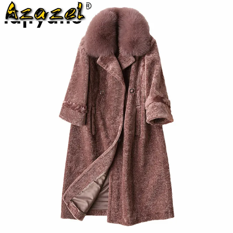 

Real Fur Coat Fox Fur Collar 100% Wool Jacket Autumn Winter Coat Women Clothes 2020 Sheep Shearling Korean Vintage Tops ZT3737