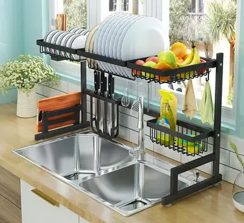 

Black Stainless Steel Kitchen Rack Sink Drain Dry Dish Rack Kitchen Supplies Storage Pool Put Bowl Shelf