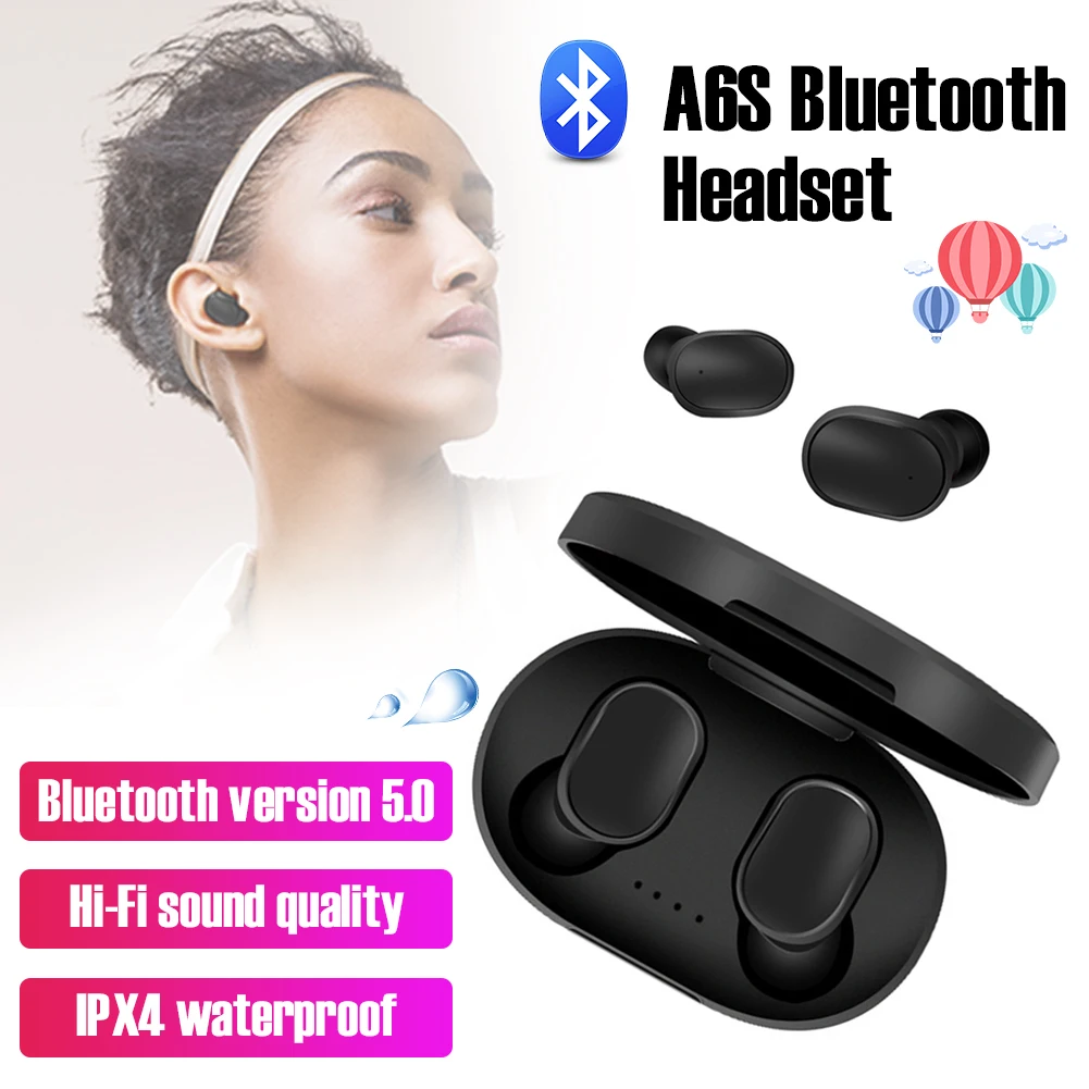 

A6S TWS Bluetooth Headphone Wireless5.0 Mini Headset Stereo Invisible In-ear Headphone IPX4 waterproof Fashion business Earphone