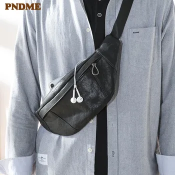 Best Offers PNDME fashion casual genuine leather men's small chest bag luxury real cowhide daily light teens black sports USB messenger bag Best Offers PNDME fashion casual genuine leather men's small chest bag luxury real cowhide daily light teens black sports USB messenger bag