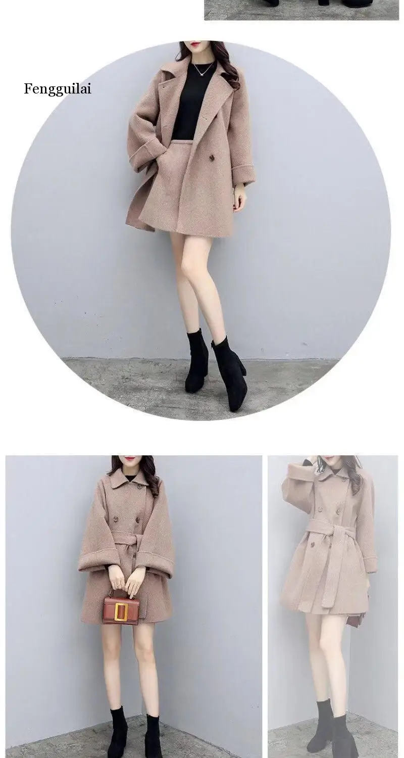 Conjunto de Duas Jaqueta de Lã-estilo Curta de Tecido de lã Outono Inverno Novo Estilo Gracioso Peças Saia Feminina Terno Moda & 7 de duas peças jaqueta de lã-estilo saia