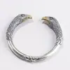 Véritable 990 Sterling pur argent manchette Bracelet deux têtes de faucon ouvert A5211 ► Photo 2/6