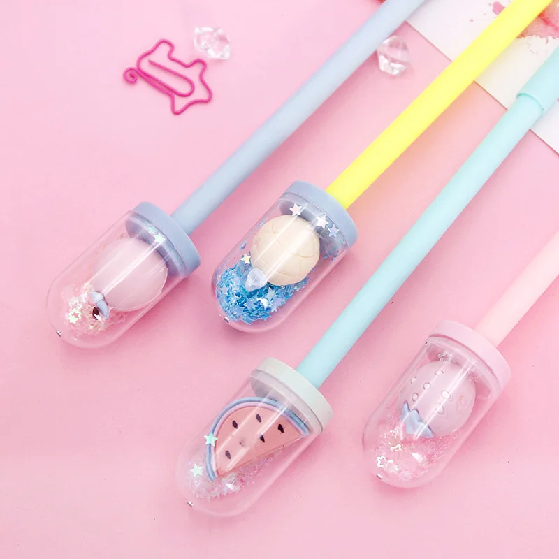 Kawaii фруктовая гелевая ручка милые Мультяшные черные чернила для ручек