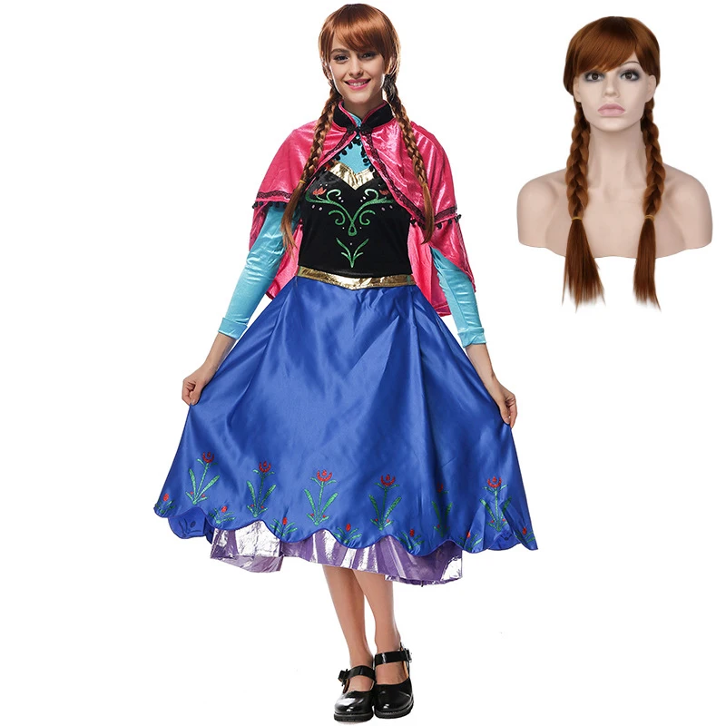 Include Wig VASHEJIANG взрослых Deluex Анна Костюм принцессы Для женщин Fantasia Косплэй синее длинное платье аниме вечернее изящное платье костюмы на Хэллоуин - Цвет: Include Wig