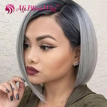

1B/Grey 13x6 Lace Front Wig Short Bob Lace Wig Brazilian Remy Hair Straight Lace Front Human Hair Wigs Ombre Gray Color Lace Wig