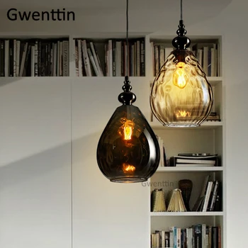 

Vintage Stained Glass Pendant Lights Nordic LED Loft Industrial Hanging Lamp for Dining Room Kitchen Lighting Fixture Home Decor