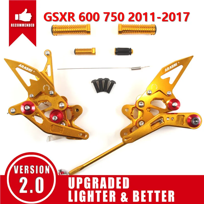 Arashi 1 комплект для SUZUKI GSXR 600 750 2006- ЧПУ регулируемый задний комплект подножки для ног GSX-R GSX R 600 750 2012 2013 - Цвет: Gold 2011-2017