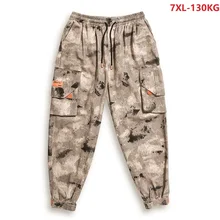 Камуфляжные мужские брюки-карго, Осенние Брюки с карманами, мужские уличные брюки цвета хаки, крутые брюки хипстерского размера плюс, большие 6XL, 7XL, 48