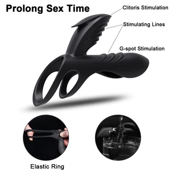 Couples Long Lasting Erection Penis Vibrator With Double Ring Massager Vagina Clitoris Stimulator Orgasm Adult Sex Toys For Men 3