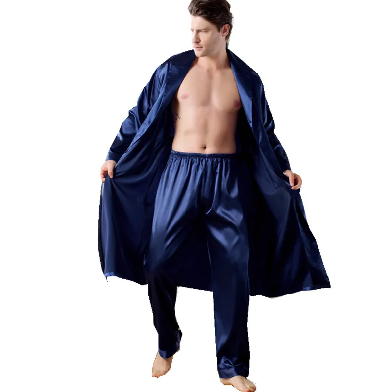 silk pajama pants Two-Piece Home Silk Robe Pants Pajama Set or Bathrobe Shorts Sets 7XL-M Long Sleeve Sleepwear for Men Kimono Soft Cozy Bath Gown satin pajamas