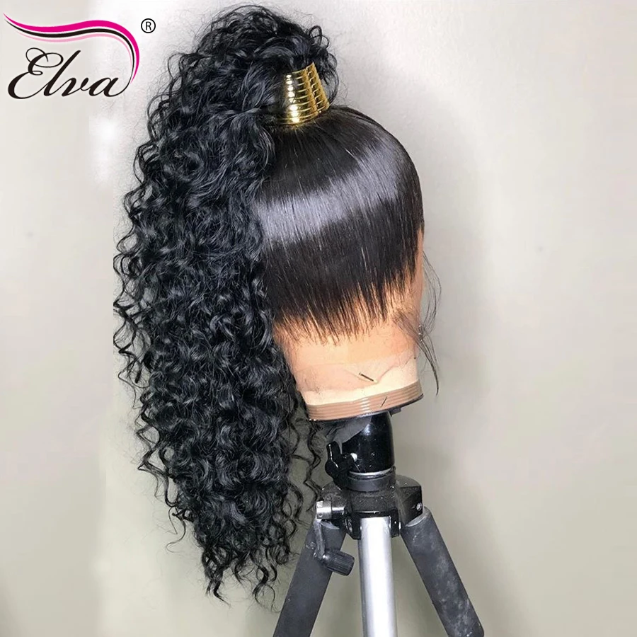 Конский хвост кружевные передние человеческие волосы парики предварительно выщипанные кружевные парики с детскими волосами Elva remy волосы бразильские кружевные передние парики для черных женщин