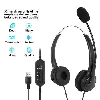 

Call Center PC Phones USB Headset with Microphone for PC Business Headsets with Mic Mute Noise Cancelling Learning Headphone
