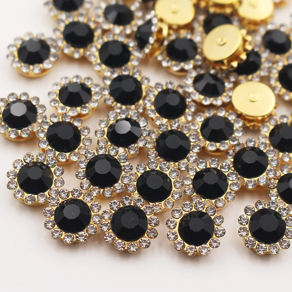 8mm-14mm Sun Flower Lace Claw Rhinestones Gold Cup Base Glitter Crystals Stones Sewing Rhinestones for Needlework Glass Button