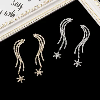 

States set auger distorted wave snowflake earrings exaggerated personality super flash luxury long tassel earrings