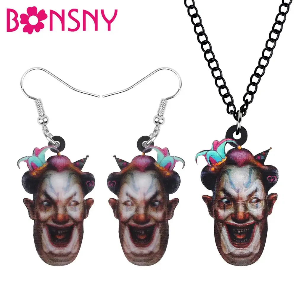 Bonsny акриловые Хэллоуин Аниме ужас клоун Ювелирные наборы ожерелье Украшение