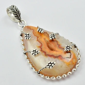 

Botswana Agate Drusy Pendant Silver Overlay over Copper , 70 mm, P3450