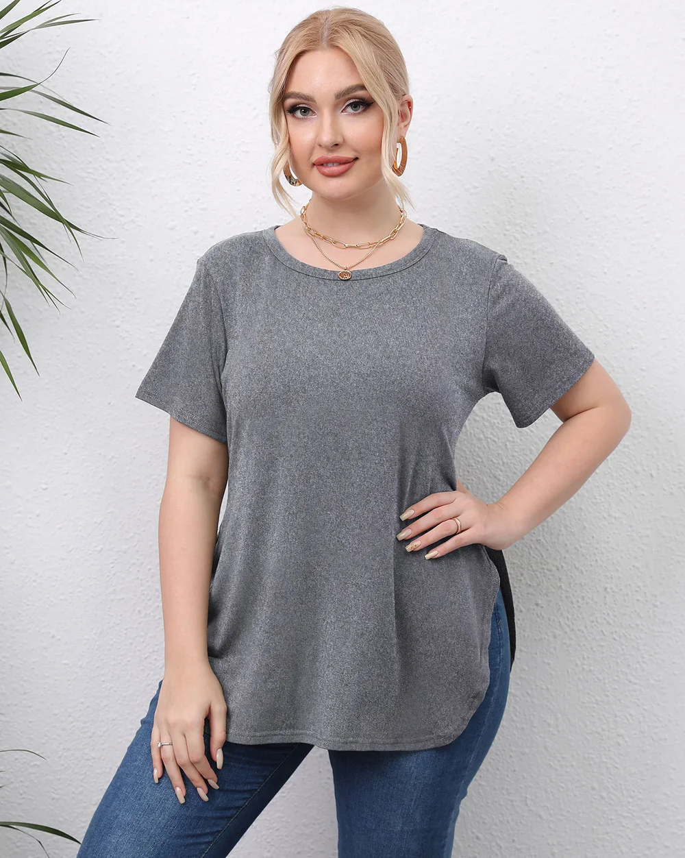 GIBSIE Plus Size O-Neck Women Split Side Solid T-Shirt Casual Summer Short Sleeved Tee 3xl 4xl Women Basic Tops Pulovers Clothes summer dresses