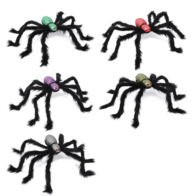

Artificial Plush Spiders Black Realistic Fake Spider Prank Jokes Toy Halloween Party Haunted House Scary Decorations
