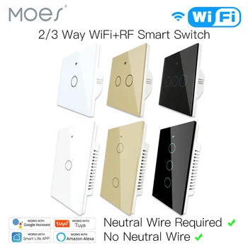 

WiFi Smart Light Touch Switch No Neutral Wire Required Smart Life Tuya APP control Alexa Google Home Compatible 1/2/3 Gang EU US