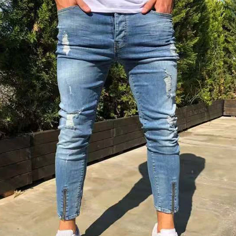 Men Zipper Skinny Jeans for Men Stretch Plus Size Ripped Blue Trousers Famous Slim Fit Denim Pants Destroyed Hole Jeans Men Zipper Skinny Jeans for Men Stretch Plus Size Ripped Blue Trousers Famous Slim Fit Denim Pants Destroyed Hole Jeans