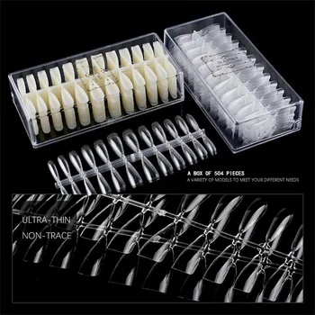 

504PCS False Nail Tip Pleated Non-trace Ultra-Thin Nail Tip Full Stick Short Version Of Droplet Tip False Nail Piece Box Gifts