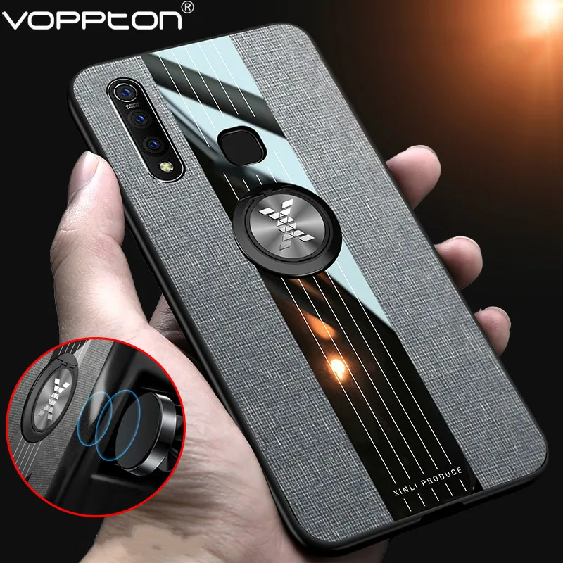 

Finger Ring Cloth Case For VIVO Z5X Y17 V15 Pro Phone Case Silicone Frame Glossy Hard Cloth Back Cover Shockproof funda