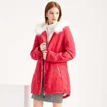 NXH Зимняя парка с капюшоном женская теплая толстая верхняя одежда Флокированная меховая подкладка пальто модное красное пальто