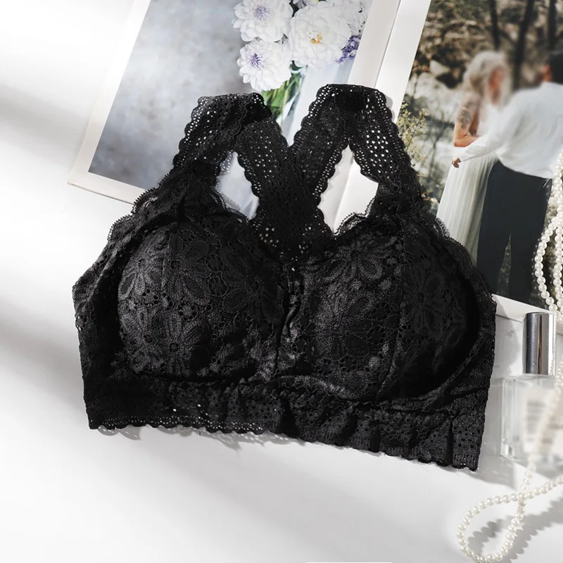 Women's V-Neck Solid Color Lace Jacquard Bra One-Piece Tube Top