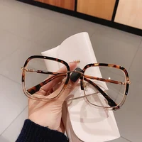Elegant Clear Green Leopard Blue Filter Eyeglasses Frame Women Overszied Square Reading Glasses Presbyopic Events Plus +1 +2 +6 2