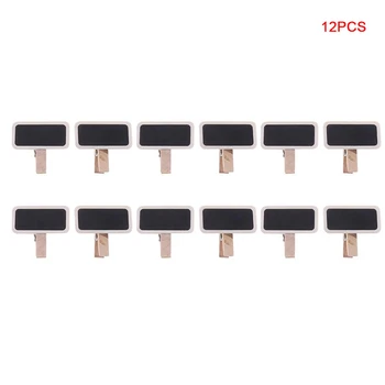 

12pcs Office Signs Decoration Mini Chalkboard Labels Retangle Weddings Message Board Wooden Mini With Clip Reusable Home