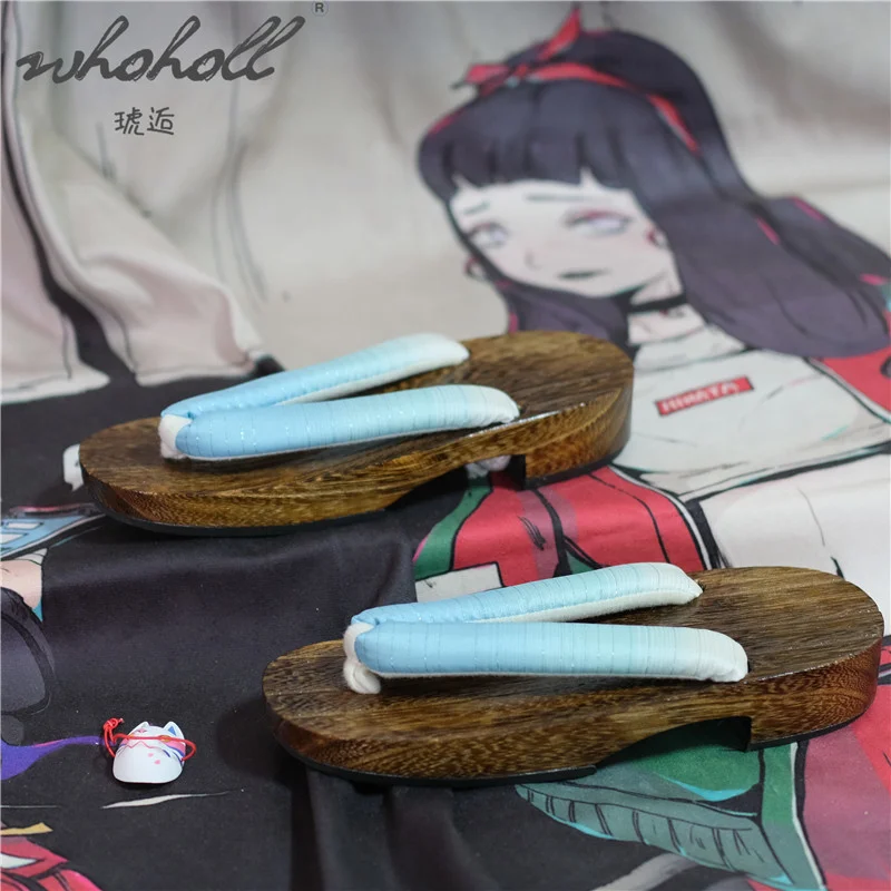 

WHOHOLL Geta Summer Women Slippers Japanese Wood Clogs Slipper Indoor Flip-flops For Female Cosplay Shoes Miku Animation