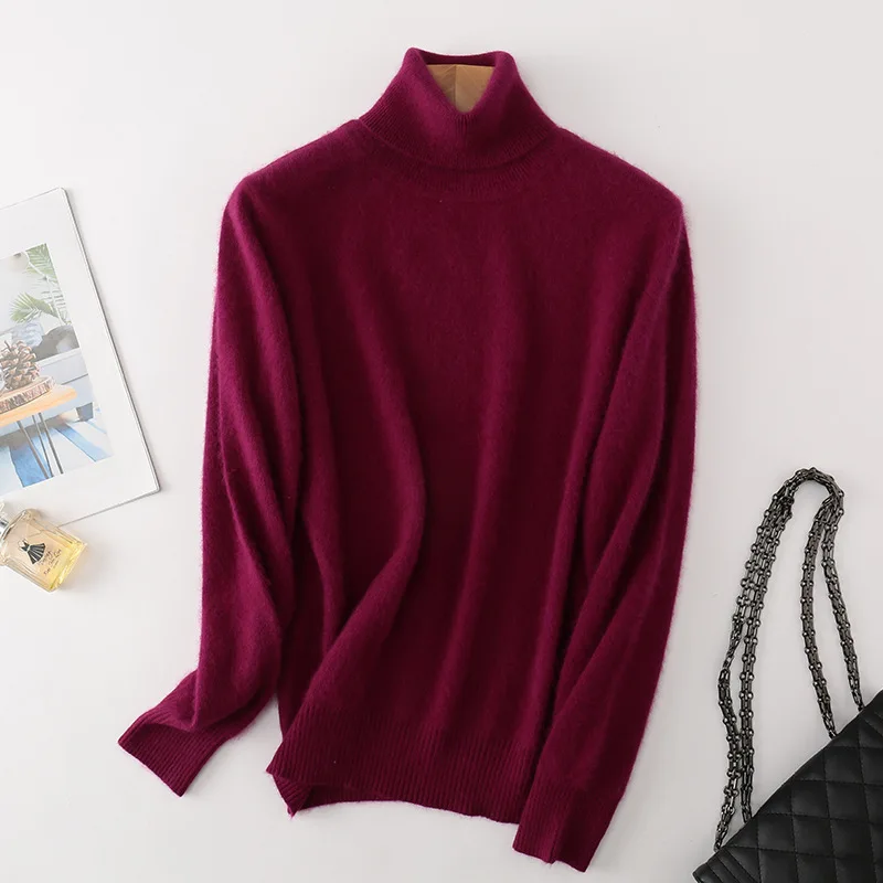 wine red Супер Теплый норковый кашемировый мягкий меховой флисовый свитер с высоким воротом, женские пуловеры для осени и зимы, джемпер, модные брендовые джемпер F555 - Цвет: wine red