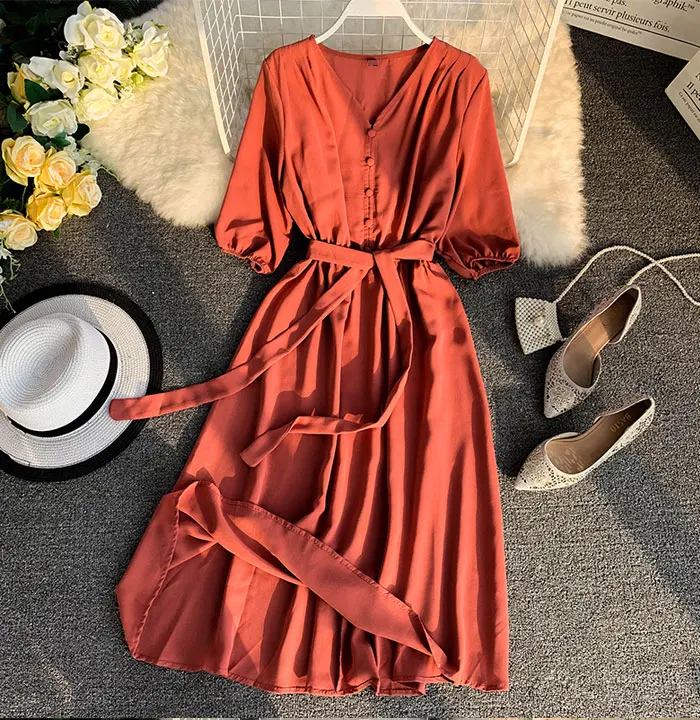 Женские повседневные платья vestidos Mujer новинка Весна Лето Тонкий v-образный вырез однобортный бандаж длинный халат Женское пляжное платье Femme