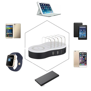 

4 USB Ports 1 Wireless Phone Travel Charger Cellphone Tablet Desktop Charging Adaptor Hub