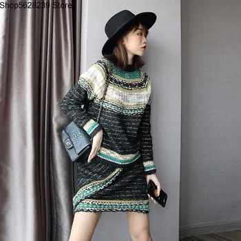 

19 Foreign Style Suit Female Star Money Small Fragrant Wind Tweed Sweater Match Skirt Two-piece Set