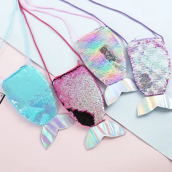 

Fish Tail Sequins Children's Coin Purse Cartoon Baby Girls Mini Crossbody Bags Mermaid Handbags Shoulder Bag Accessories Wallet